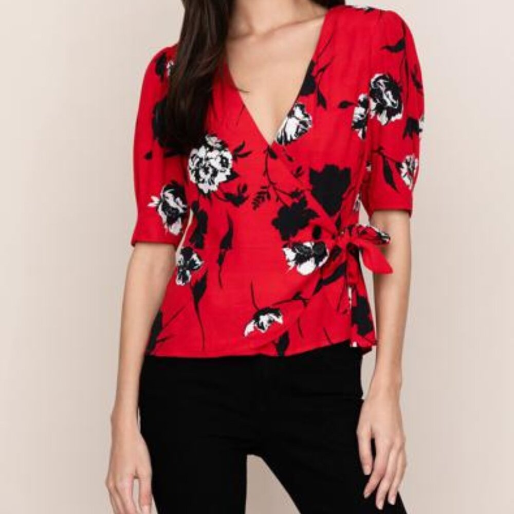 Yumi Kim Half Sleeve Paige Wrap Blouse Floral Tango Red - S